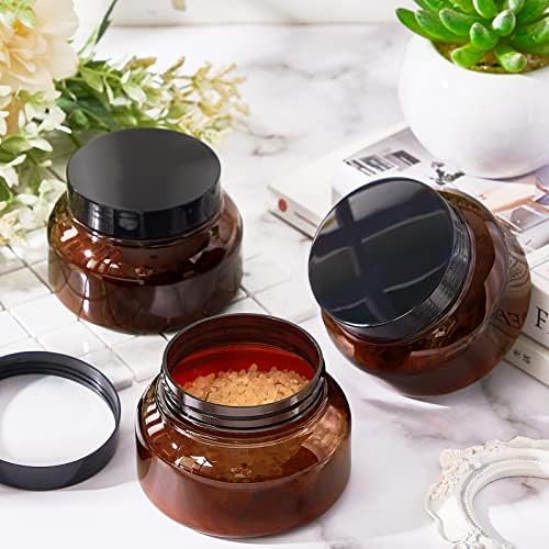 Tessco 24 Pack Plastic Jars with Lids Labels Plastic Containers Round Refillable Cosmetic Containers Empty Body Butter Jars Sugar Scrub Containers for Cosmetics (Brown,8 oz)