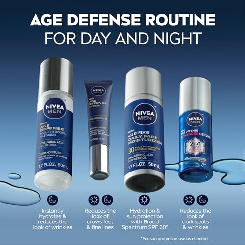 NIVEA MEN Age Defense Advanced Serum with Thiamidol (TM) and Hyaluronic Acid, Fast-Absorbing Face Serum Helps Reduce Look of Dark Spots, Fine Lines and Wrinkles, 1 Fl Oz Bottle