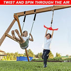 Ninja-Twister Swing Spins Set: Slackline Attachments - 360° Handle Twist-Spin Flips Toy Activate Ninja Powers Warrior Accessories Kids Hang Toys for Playground Backyard, Red