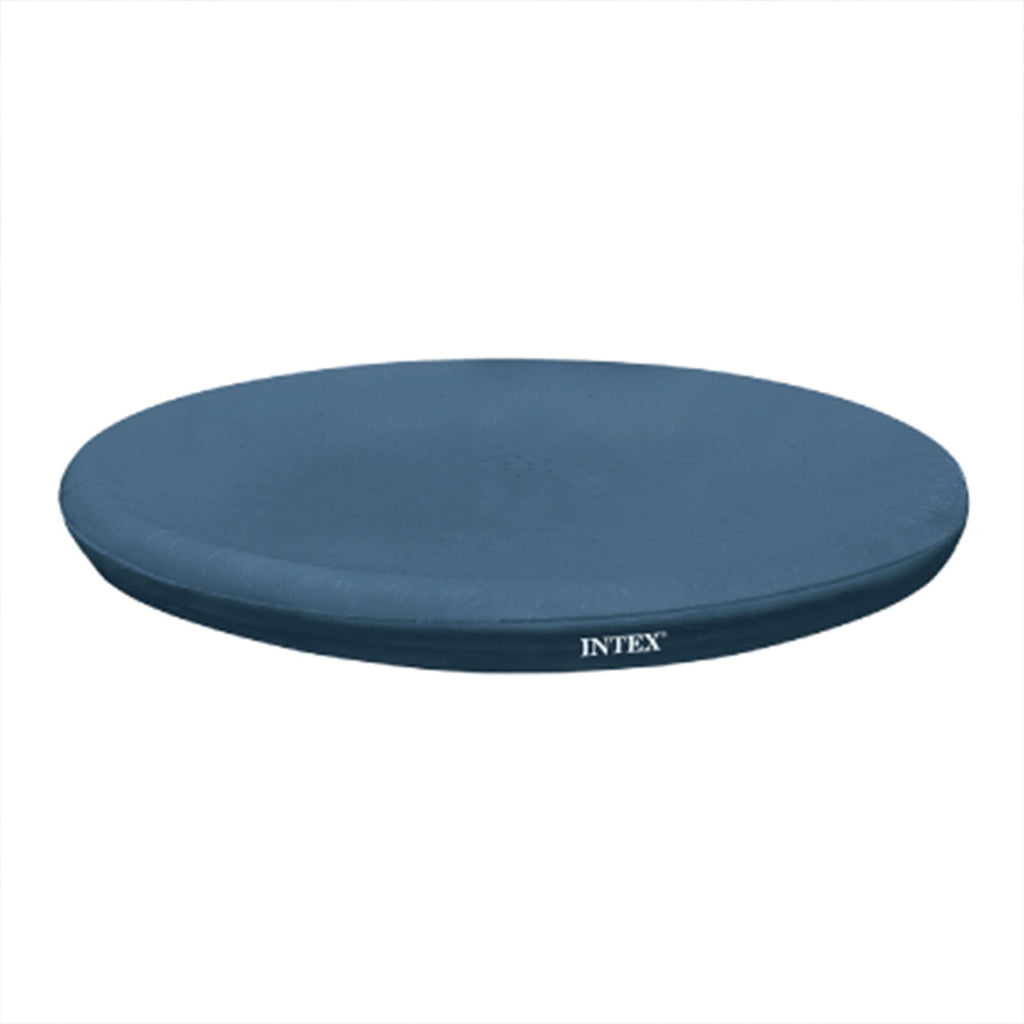 INTEX 28021E Pool Cover: For 10ft Round Easy Set Pools – Includes Rope Tie – Drain Holes – 12in Overhang – Snug Fit