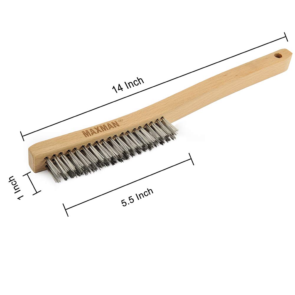 MAXMAN Wire Brush, 14" Stainless Steel Bristle, Heavy Duty Rust Remover