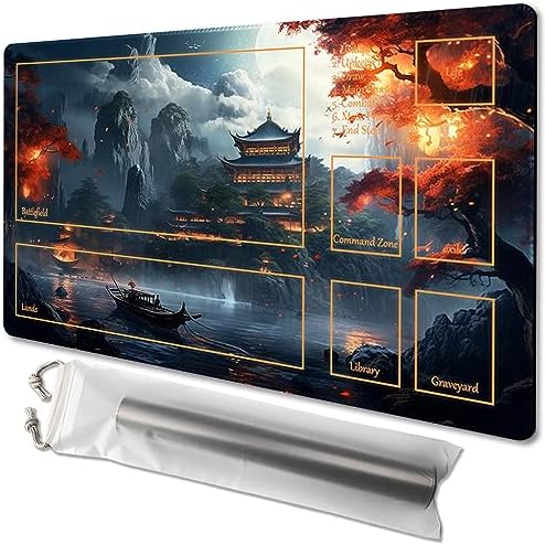 MTG Playmat Size 24x14in Free Storage Bags Non-Slip Backing, Ideal for Card Game Enthusiasts TCG Playmat Mouse Pad (Mountain Fog loft-with Zone)
