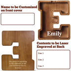 Summidate Customized Name Extra Large Wooden Piggy Bank for Kids Boys Girls Alphabets Letter A-Z Coins Bills Money Change Bank Initial on Clear Cover (Laser Engraved) Educational Toys 12"- Letter E