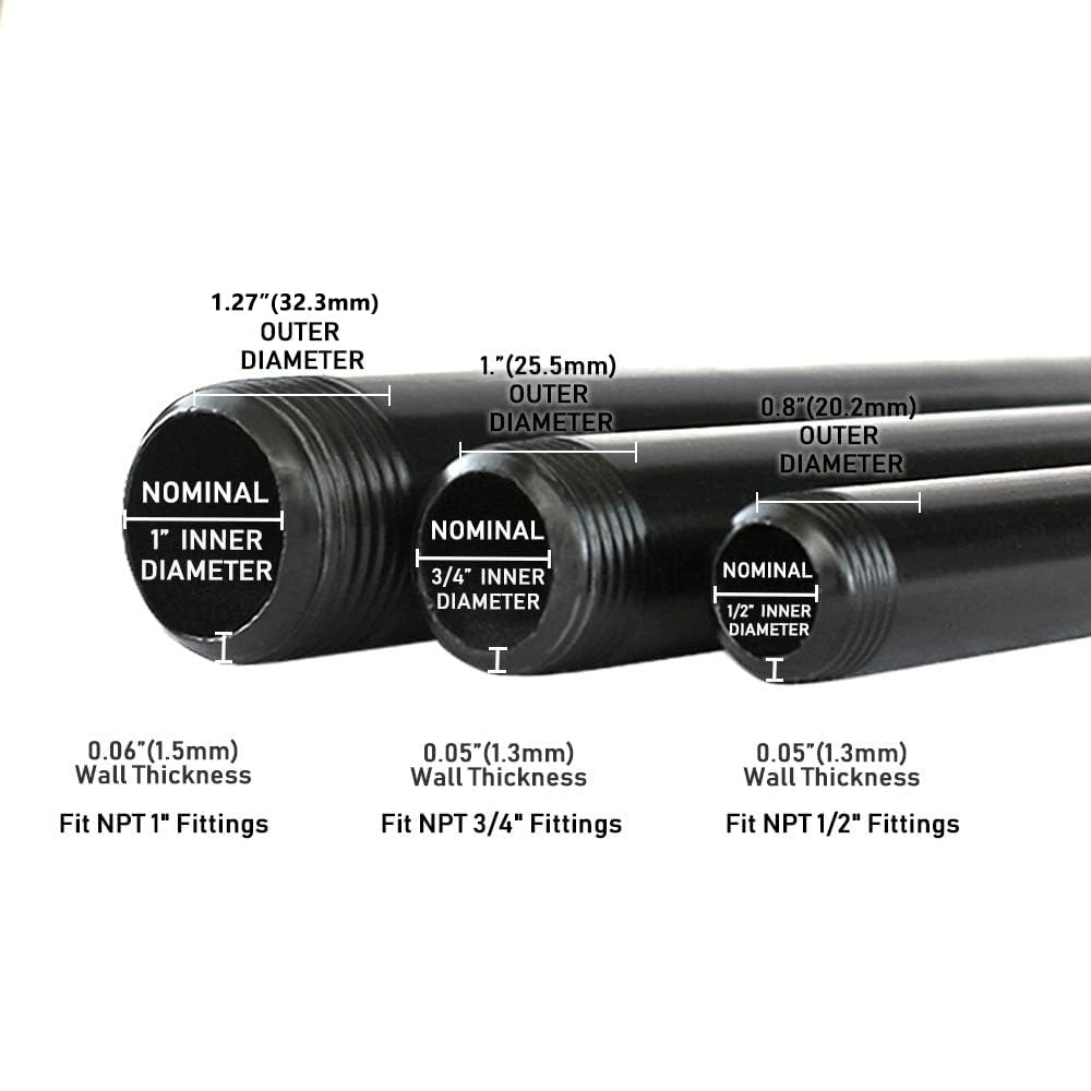 GeilSpace 6 Pack 3/4" × 42" Pre-Cut Black Metal Pipe, Industrial Steel Fits Standard Three Quarters Inch Black Threaded Pipes and Fittings - Vintage DIY Industrial Shelving (3/4" × 42")