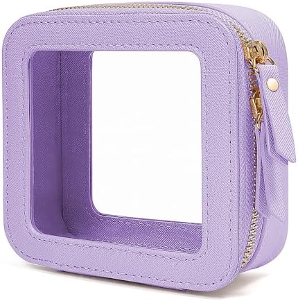 Clear Makeup Bag Organizer, TSA Approved Portable Travel Toiletry Bag Multipurpose Cosmetic Bag Case for Women Vegan Leather Make Up Pouch Transparent Vinyl Windows
