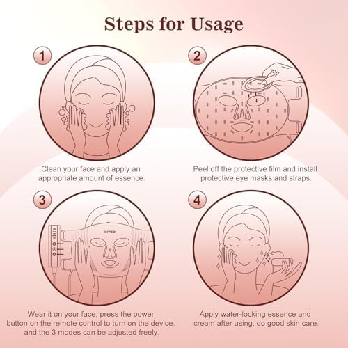 Red Light Therapy for Face, 3 Modes Portable Led Face Mask Light Therapy with Remote, Near-Infrared 850 Red Light Therapy Mask with Timing Function, Red Light Therapy at Home 180 LED Beads