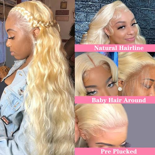 30 Inch Lace Front Wig Human Hair 13x6 Body Wave Blonde Lace Front Wigs Human Hair Transparent 613 HD Lace Frontal Wig Pre Plucked with Baby Hair 180% Density