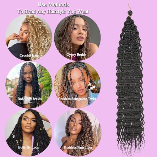 ZRQ 24 Inch Ocean Wave Crochet Hair 7 Packs Curly Braiding Hair Deep Wave Twist Crochet Hair for Boho Goddess Box Braids Goddess Locs Bohemian Braiding Hair Extensions #T27613