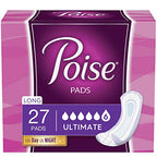 Poise Incontinence Pads for Women, Ultimate Absorbency, Long, Original Design, 108 Count (4 Packs of 27)