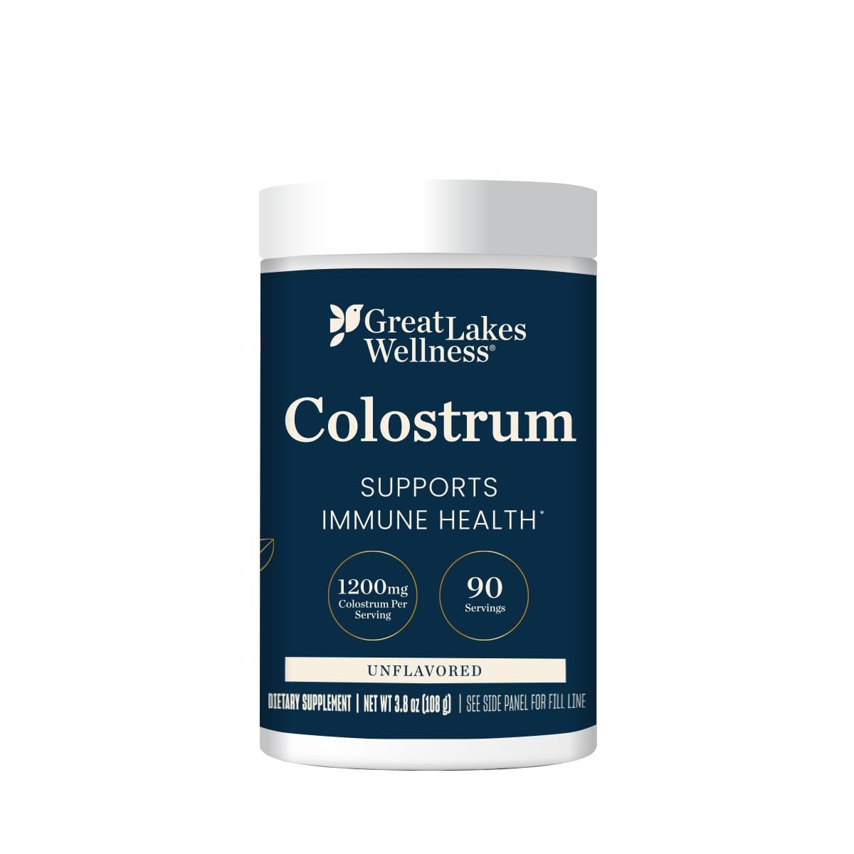 Great Lakes Wellness Colostrum Supplement Powder, 90 Servings (3.8oz), 1200mg per Serving, Pure Bovine Colostrum Powder for Immune Support, No Fillers, Third Party Tested