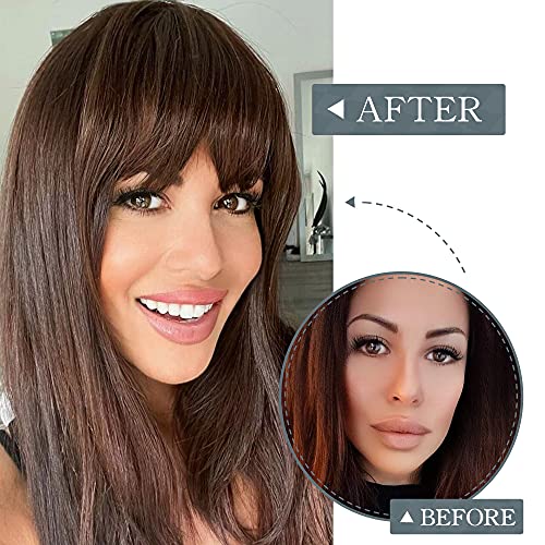 BARSDAR Human Hair Clip in Bangs - French Thick Human Hair Bangs Clip in Extensions for Women - Auburn Hair Bangs Clip on Fringe Real Human Hair Bangs Hairpieces Daily Dyeable - Medium Auburn