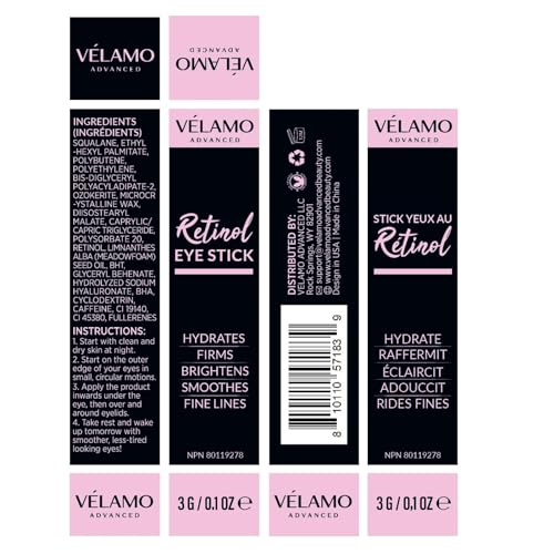 VELAMO ADVANCED Retinol Eye Stick: Retinol Eye Cream for Dark Circles and Puffiness with 1% Bakuchiol and Caffeine - Visibly Reduces Fine Lines Wrinkles Under Eye Bags with Upgraded Formula 0.1 OZ/3g