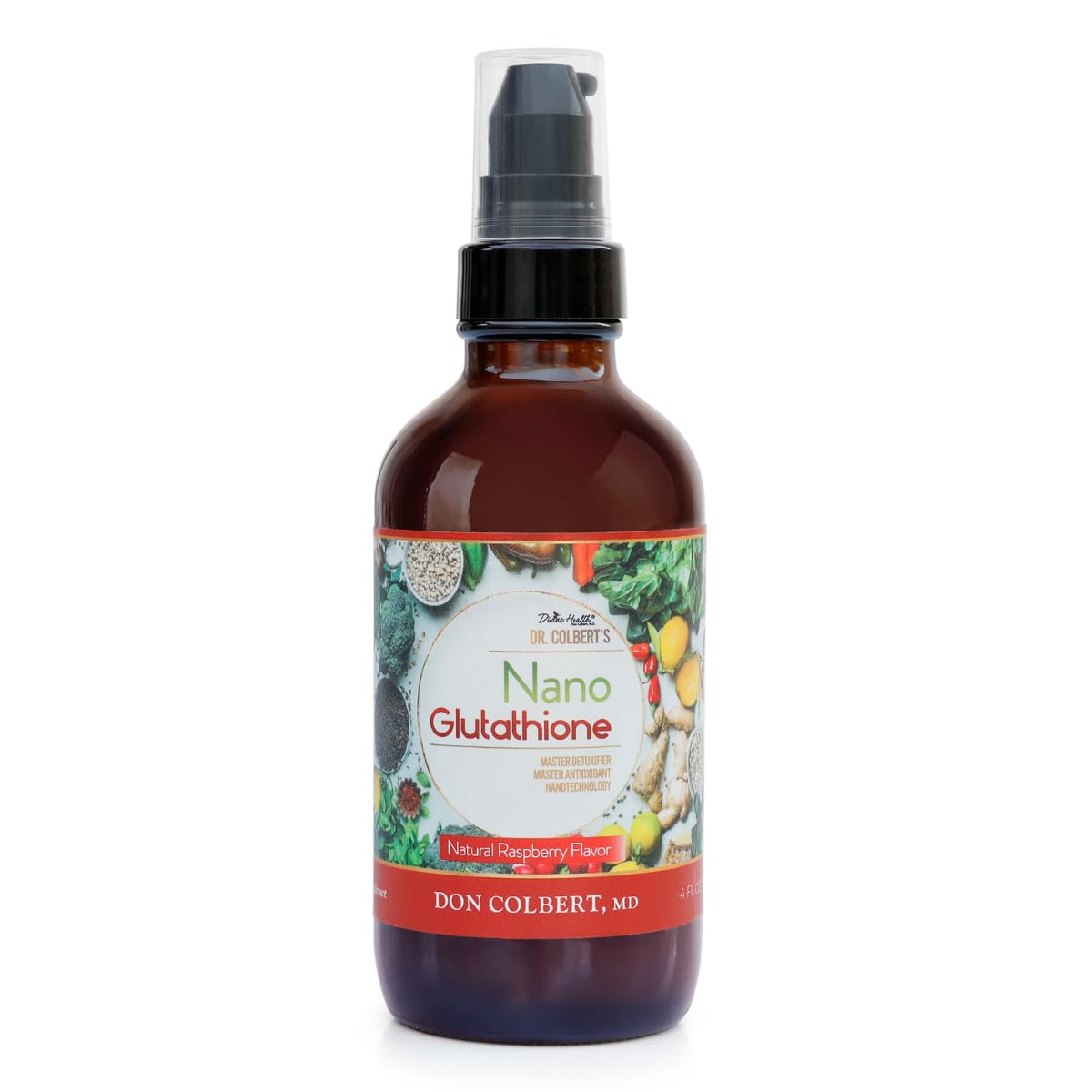 Dr. Colbert, MD Nano Reduced L-Glutathione Liquid Spray | Raspberry Flavor | by Divine Health | Nanonization | Superior Absorption | Includes Vitamin C | Sugar Free | 60 Servings | 4oz