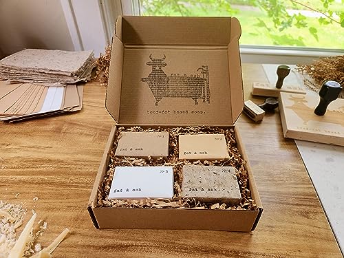 All-Natural, Long-Lasting Beef Tallow Bar Soap (4 Bars) with Bay & Tea Tree Oil Good for Sensitive Skin and Great as a Gift. Handmade in USA in Small Batches.