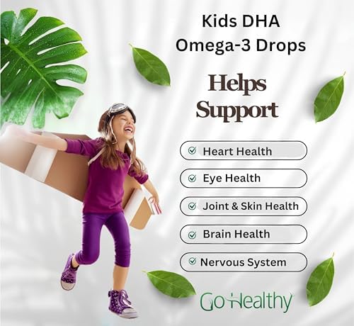 Go Healthy DHA Omega 3 Drops for Kids, Toddlers & Infants - Vegan Fish Oil Alternative - Supports Brain & Eye Development, Just 3 Ingredients, Organic Orange Flavor, 30-60 Servings