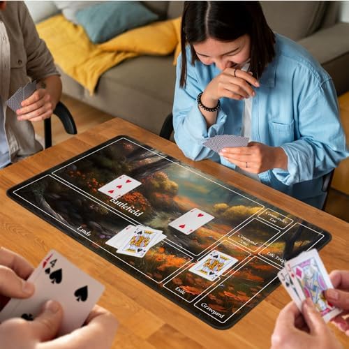 for MTG Game Playmat, for Magic TCG Rubber Play mat,Tabletop Card Playmats with Smooth Surface,Trading Card Inked Game Mat with New Zones,Battle Game,Unmanned Forest