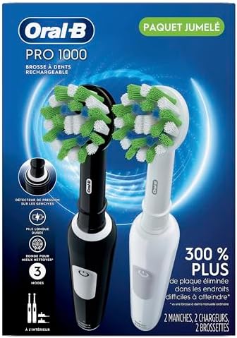Oral-B Pro 1000 CrossAction Electric Toothbrush, Black and White, 2 Count