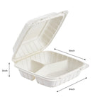 Jaluxing 8X8 3Compartment 50Pack Plastic Clamshell Take Out Food Containers, Heavy Duty To-go Disposable Lunch Box Restaurant Meal Prep Packaging Catering Hinged Container (Formerly FULING)