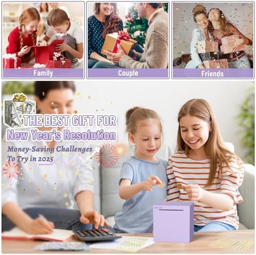 hizgo Adults Purple Piggy Bank, Stainless Steel Piggy Bank for Adults/Kids Must Break to Open, Unopenable Money Saving Box(4.72-inch, Purple)