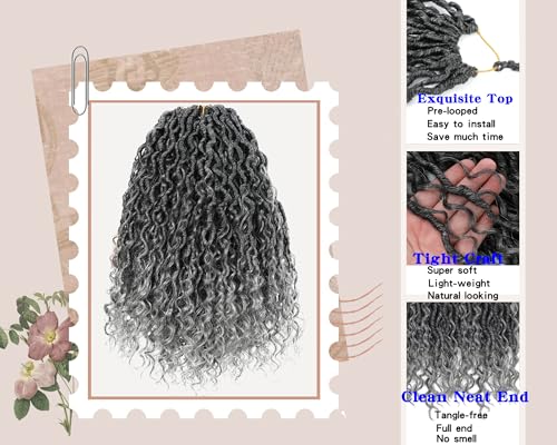 Gray River Locs Crochet Hair Black Women 8Packs 10" Short Goddess Locs Crochet Hair Curly Faux Locs Hair Pre Looped Crochet Braids Hair Boho Hippie Locs Synthetic Hair Extensions (#T1B/Gray 10inch)