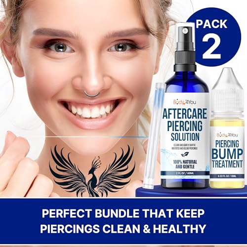 BodyJ4You Piercing Aftercare Spray Keloid Bump Removal Piercing Hole Cleaner - Earring Hole Cleaner Piercing Floss Ear Hole Cleaner - Natural Saline Wound Wash - Pierced Ears Nose Cleaning Kit
