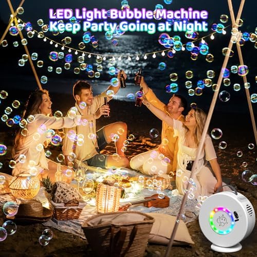 Bubble Machine for Kids Toddlers,90° 360° Auto Rotatable Portable Bubble Maker Toy for 3 4 5 Year Old, Automatic Bubble Blower with RGB Light Rechargeable, Outdoor Wedding Party Birthday Gifts