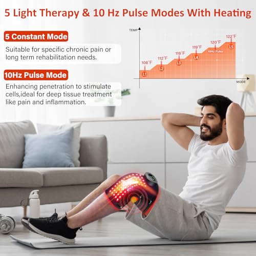 Red Light Therapy Knee Brace for Pain Relief, Vibration Knee Massager with Heat and Red Light Therapy, 660nm & 850nm Lights, Rechargeable Cordless Controller Near Infrared Light Therapy for Knee/Shoulder/Elbow