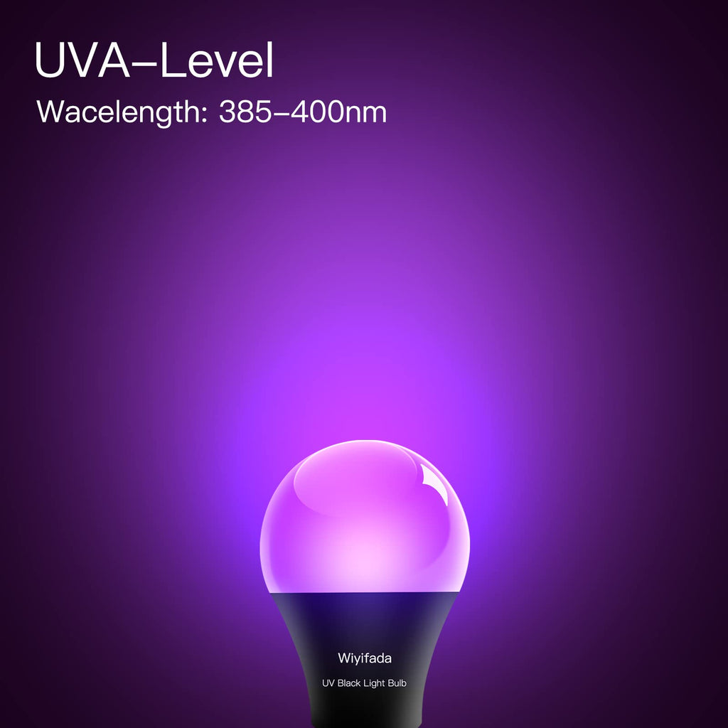 Wiyifada LED Black Light Bulbs 2 Pack, Dimmable A19 9W,UVA Level 385-400nm