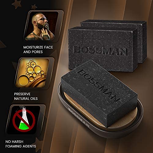 6 Pack Bossman Mens Bar Soap 4-in-1 All Natural Organic Beard Wash, Shampoo, Body Wash, Shaving and Bath Soap - Essential Beard Care, Scent- Eucalyptus and Tea Tree