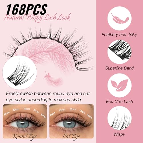 Natural Lash Clusters - 154PCS Cluster Eyelash Extensions, 8-14mm Mixed Individual Lashes, Comfortable Eyelash Clusters with Thin Band, Individual Lash Clusters Easy to Apply (Realistic)