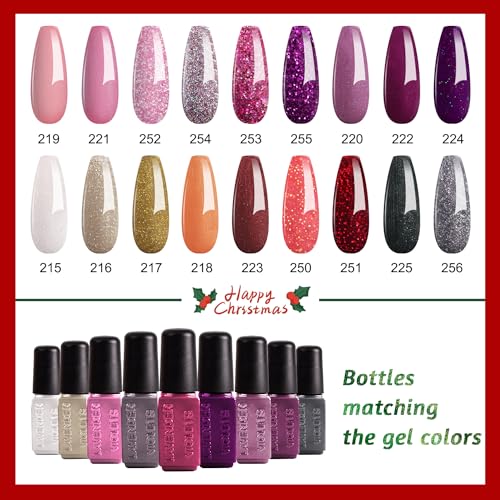 Lavender Violets Gel Nail Polish Kit - 18+3 Colors Glitter Purple Gray Silver Gold Soak-off UV LED Nail Gel Set with Base, Matte and Glossy Top Coat F985A