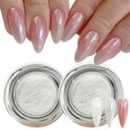 2Pcs White Chrome Nail Powder, Pearl Nail Chrome Powder Magic Clear Mirror Effect Nail Glitter White Shimmer Pigment Dust for Nails Art Design