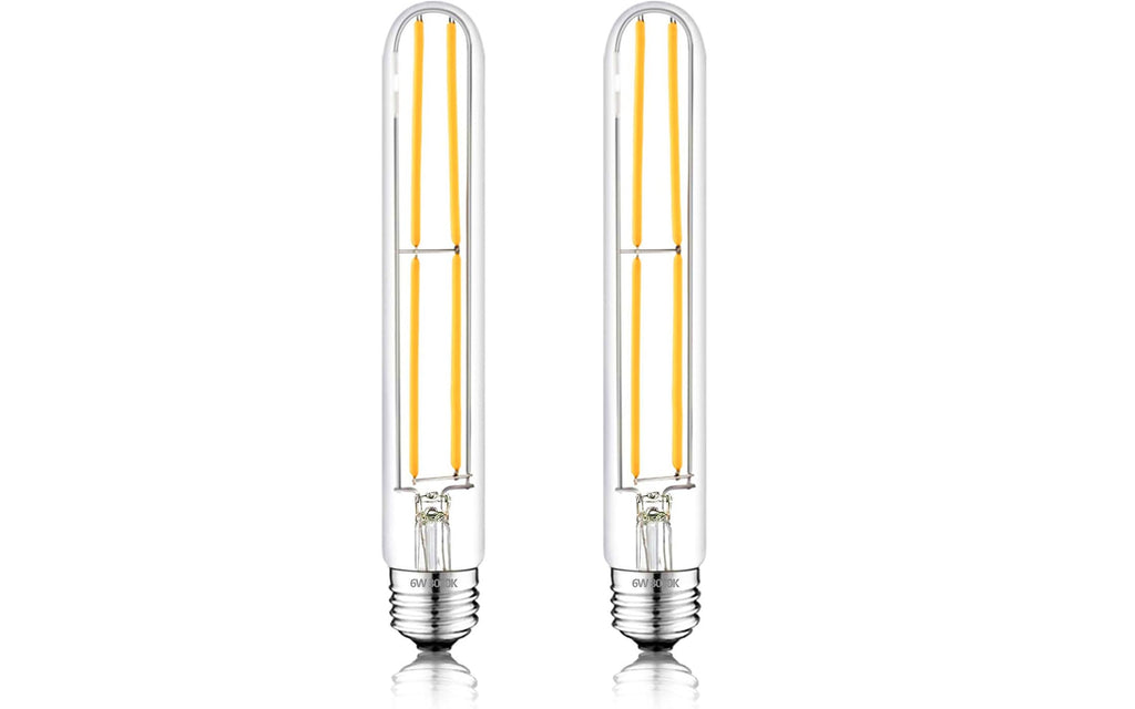 NOVELUX 7.3 Inch 3000K Warm White Edison Bulbs Equal 80 Watt, 800LM E26 Led Bulb 6W Dimmable, T10 T9 Long Tubular Clear Glass Light Bulbfor Vanity Pendant Chandeliers Wall Sconces - UL Cert 2Pack