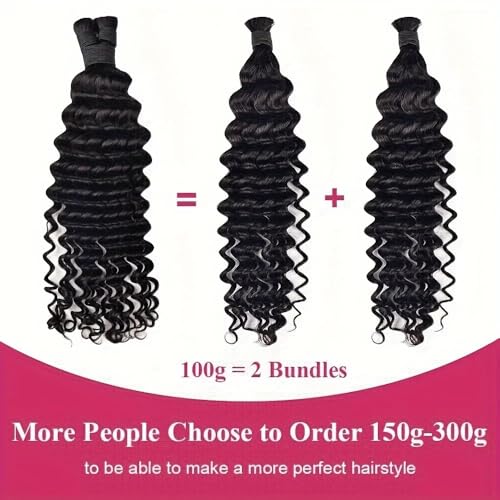 Deep Wave Human Braiding Hair For Boho Braids Full Bulk Human Hair For Braiding Curly Human Hair Braiding Hair Wet Wavy 100g 2 Bundles 18inch No Weft Micro Human Hair Extensions Natural Color
