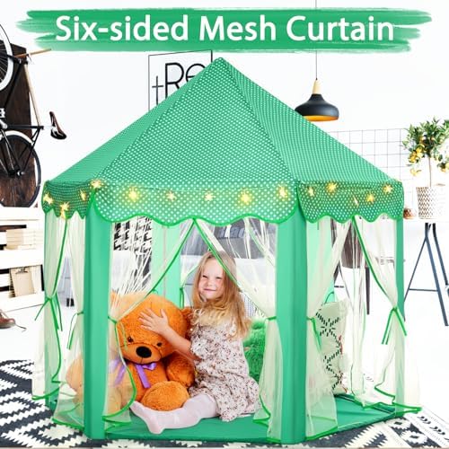 Monobeach Princess Tent Girls Green Large Playhouse Kids Castle Play Tent with Star Lights Gift Toy for Children Indoor and Outdoor Games