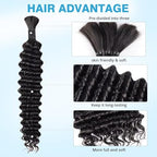 Human Braiding Hair Deep Water Wave Bulk Human Hair 50g 18 Inch Curly Human Hair for Boho Braids Hair Extensions No Weft 1 Braids Per Pack Wet and Wavy Human Hair Braiding Hair Natural Color