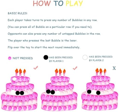 QETRABONE 4 Pcs Birthday Cake Crown Fidget Toys for Girl, Pop Fidget Toys Gift Bubbles Toy, Pizza Silicone Fidget Sensory Squeeze Bubbles Toy, Stress Relief Anti-Anxiety Autism