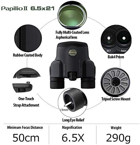 Pentax Papilio II 6.5x21 Binoculars (Gray) suitable for watching objects both close-up and far away