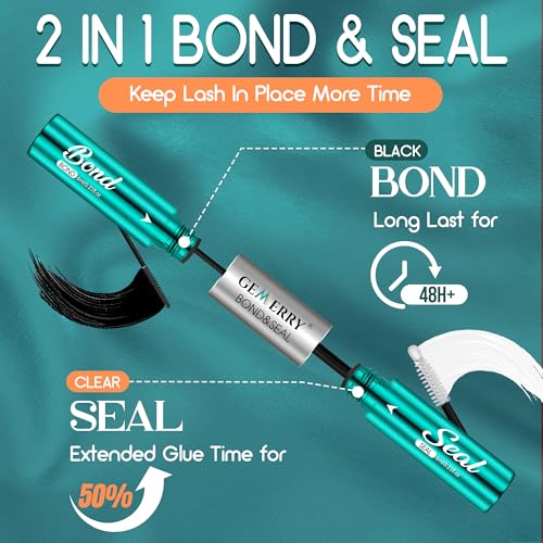 GEMERRY Lash Bond and Seal Waterproof Sensitive Eyes-Friendly Lash Cluster Glue New Upgraded Formula 12 ml Bond and Seal Lash Glue Strong Hold Eyelash Glue for Self Use at Home