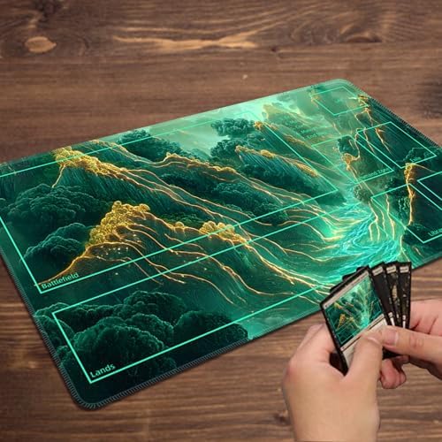 MTG Playmat with Zones Magic Card Playmat Game Mat,TCG & CCG Card Games Mat with Free Storage Bags Size 24 x 14 Inches (with Zones,Mountain4)