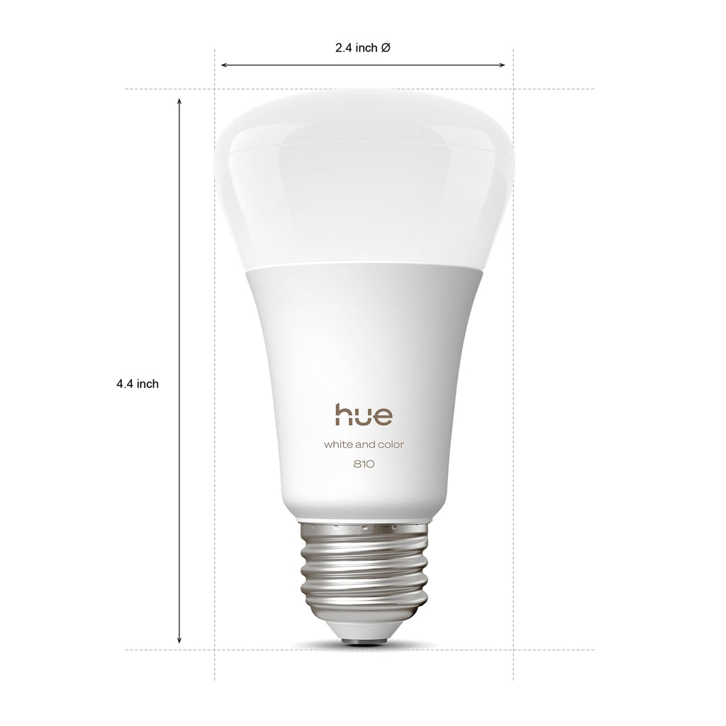 Philips Hue Smart LED A19 Bulb 1-Pack, White & Color Ambiance, E26 Base, 7.2W, Full Spectrum Light 1000K-20000K, 810 Lumens, Dimmable, Works with Alexa, Google, & Apple Home