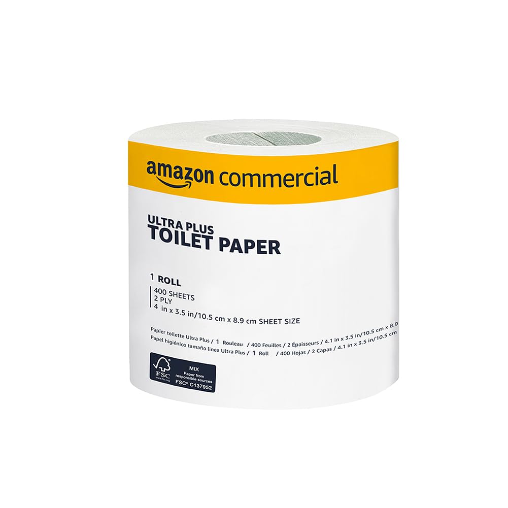 AmazonCommercial 2-Ply Ultra Plus Individually Wrapped Toilet Paper, White, Septic Safe, Compatible with Standard Dispensers, 400 Sheets per Roll (24 Rolls), 4.1 x 3.6 Sheet