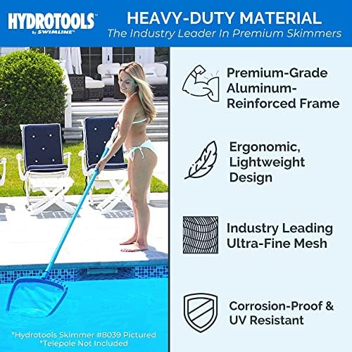 Swimline HYDROTOOLS 8025 Aluminum Reinforced Leaf Skimmer Net Head Cleaner For Swimming Pool Spa Fountain Pond Hot Tub Leaves Bugs Debris Fine Cleaning Maintenance Heavy Duty Extra Large