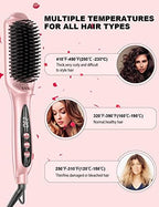 LANDOT Ceramic Hair Straightener Brush: Negative Ion Heated Straightening Brush for Smooth Frizz-Free Hair - Dual Voltage 100-240V Fast Heating Ajustable Temp 250°F-450°F