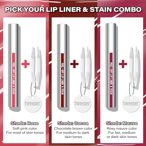Cilrofelr Peel Off Lip Liner Stain, Long Wear Tattoo Lip Liner with Tweezer, Peel Off Lip Stain with Matte Finish, Long Lasting, Waterproof, Transfer-proof, Highly Pigmented Color (Mauve)