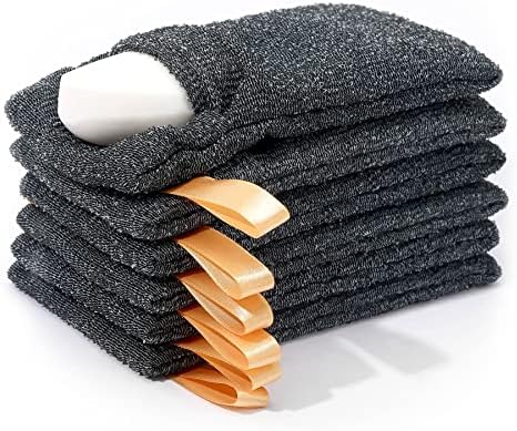 Antimbee 6-Pack Soap Pocket Exfoliating Soap Saver Pouch, Body Scrubber Rough Sponge Exfoliator for Bath or Shower, Gray Mesh Bar Soap Foam Lather Pouch