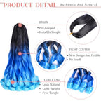 French Curl Braids Hair 8 Packs 24 Inch Ombre blue Pre Stretched Bouncy Braiding Hair French Curls Synthetic Hair Extensions for Boho Box Braids (24inch,8 Packs,Black/Royal Blue/Sky Blue)