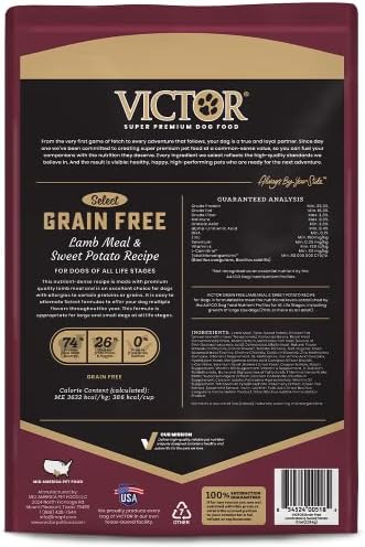 Victor Super Premium Dog Food – Grain Free Lamb Meal & Sweet Potato Recipe - Dry Dog Food for Dogs of All Life Stages – High Protein Dry Dog Food for All Normally Active Dogs, 5 lb