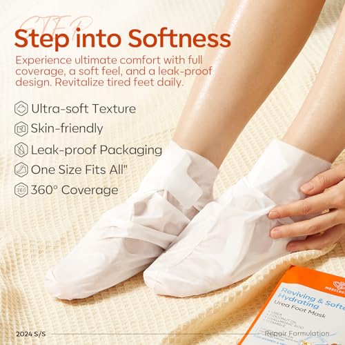modelones 6 Pairs Hydrating Foot Mask for Dry Cracked Feet, Deep Moisturizing with Urea + Coconut Oil + Hyaluronic Acid+ Vitamin E, Foot Care for Women and Men, Soft Smooth Feet