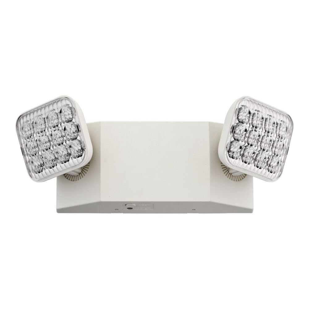 Lithonia Lighting Basics LED Emergency Light, Dual Adjustable Heads, Wall Mount, Damp Rated, 90-Min Backup, 120/277V, White, 2-Pack (EU2C CP2), Deal for stairways, hallways, and Egress Paths